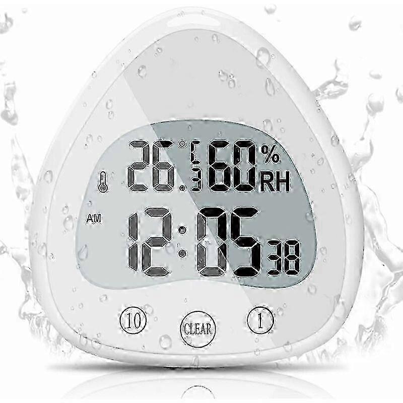 w Bathroom Clock LCD Digital Alarm with Waterproof Touch Shower Clock, Waterproof Timers Thermometer Portable Display Clock with Suction Cup for C
