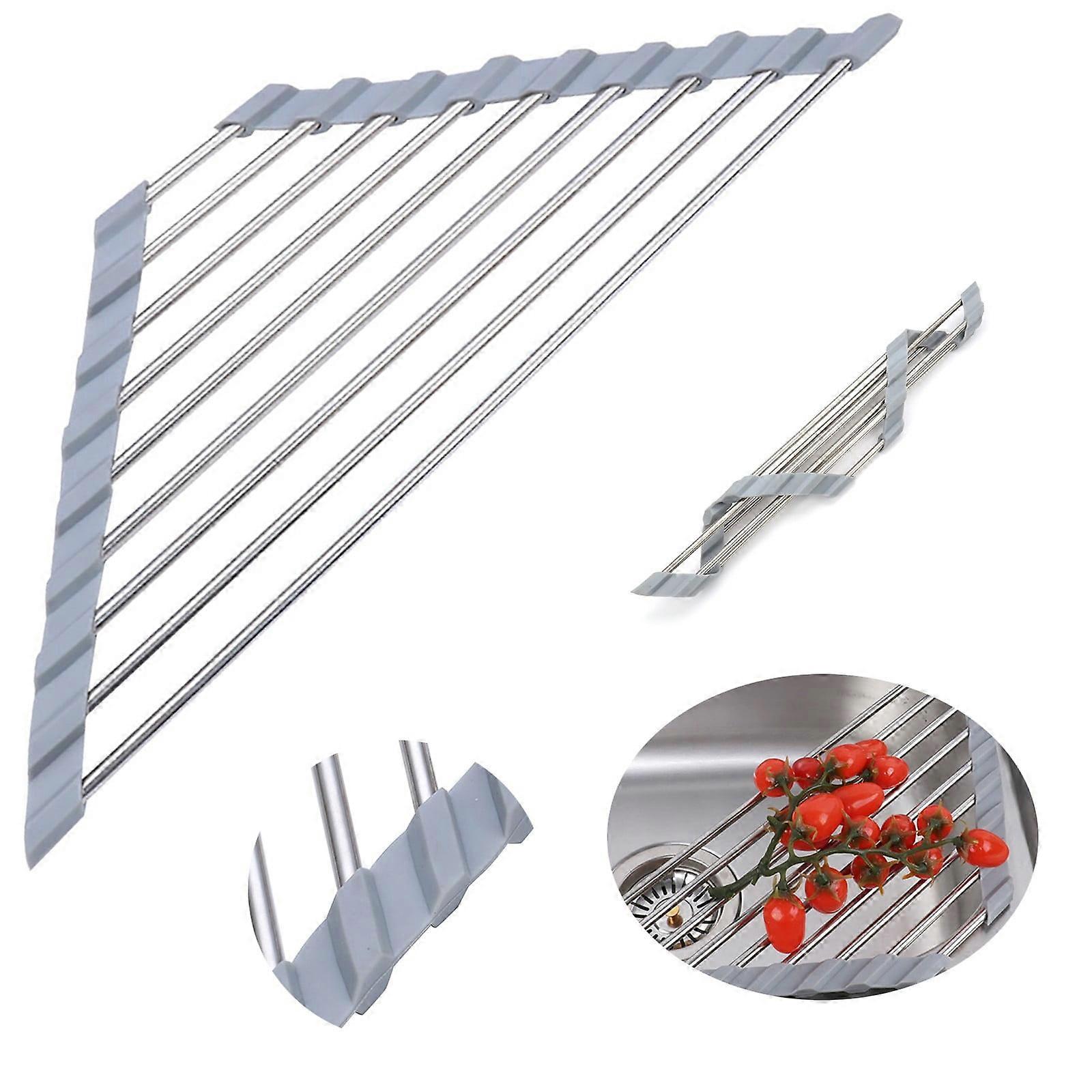 Begine 1 Foldable Drain Rack Clearance,Stainless Steel Triangle Drain Rack Foldable Storage Rack Gray,Gray