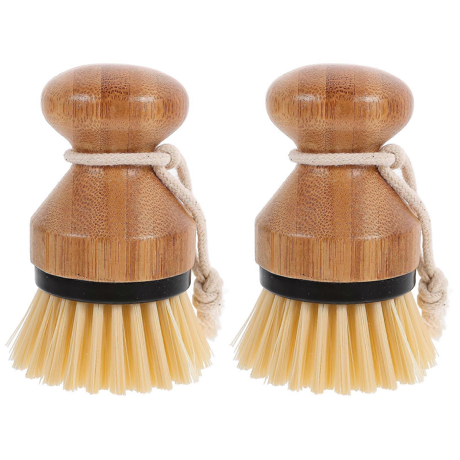 Small Bamboo Handle Dish Brush for Kitchen Use 2Pcs Cleaning Set