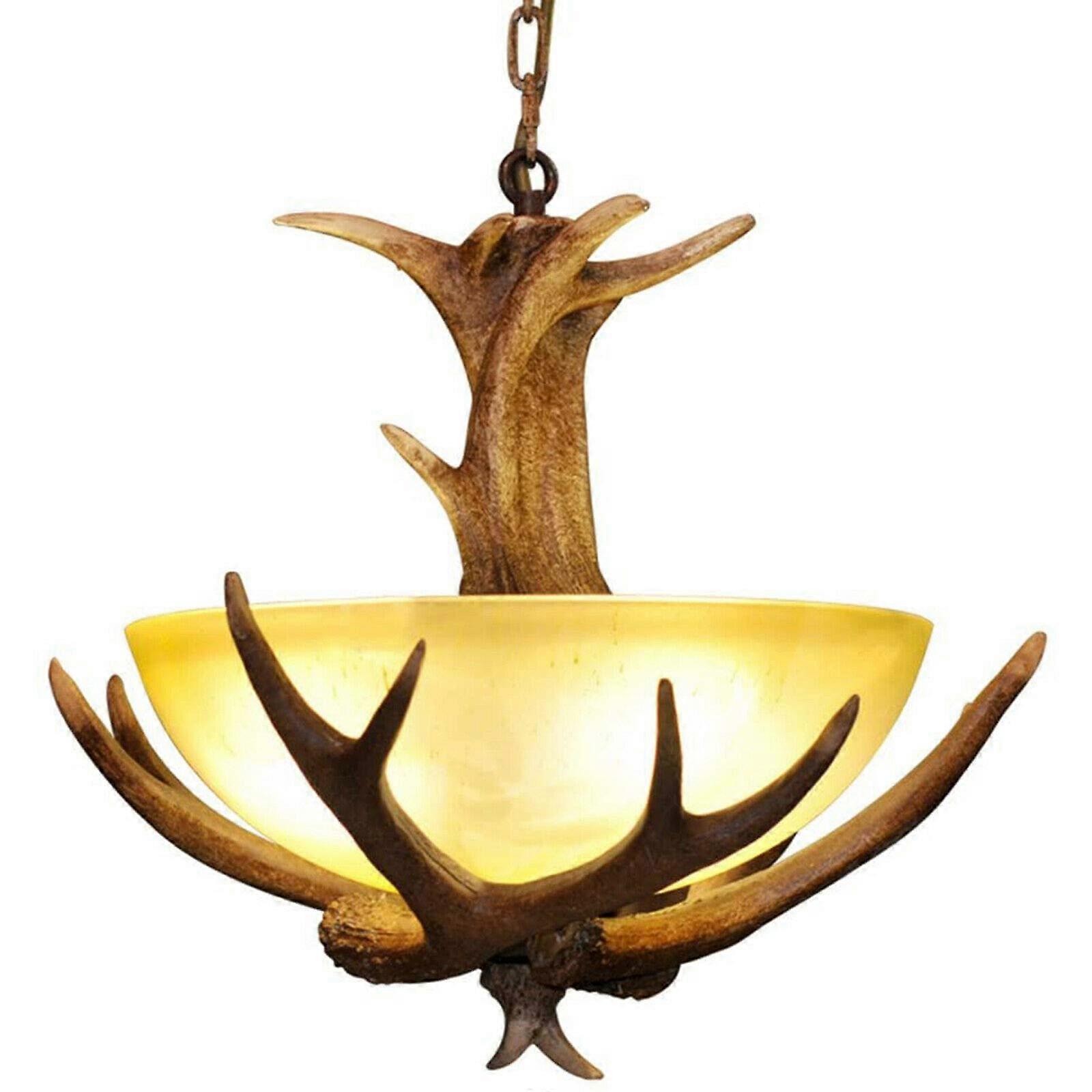 Deer Antler Chandelier 3Light Rustic Ceiling Fixture with Frosted Glass Shade Adjustable Height