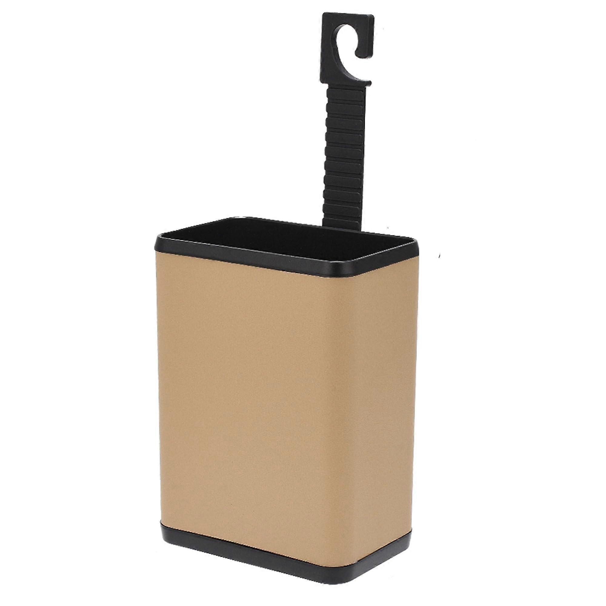 Compact Waterproof Car Trash Can with Clip and Hook for Back Seat or Door, Beige