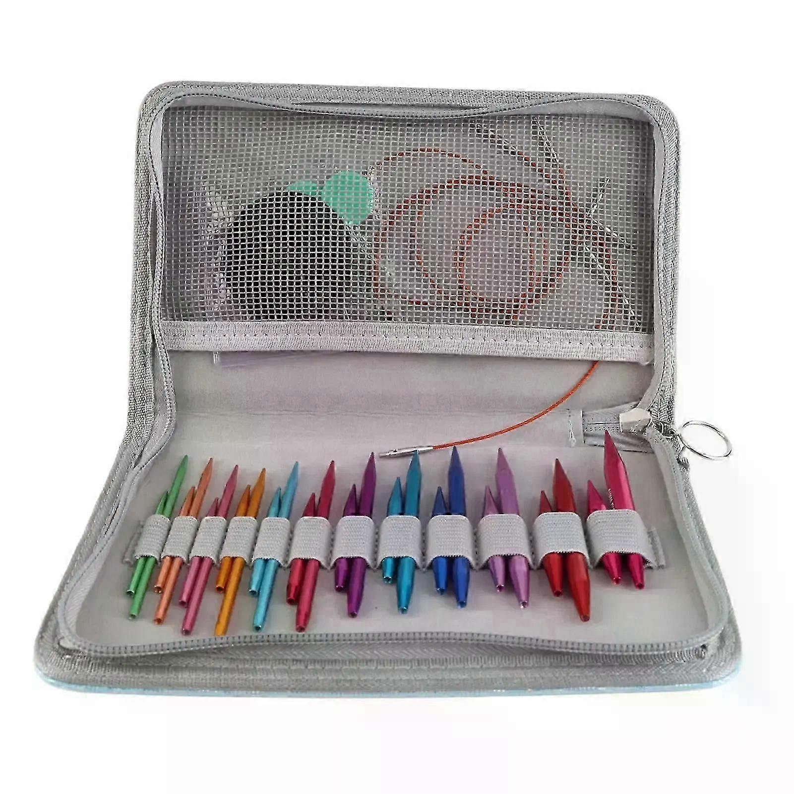 Circular Knitting Needle Set 3 to 8mm Interchangeable Assorted Colors Circular Needle Set with Storage Bag for Craft