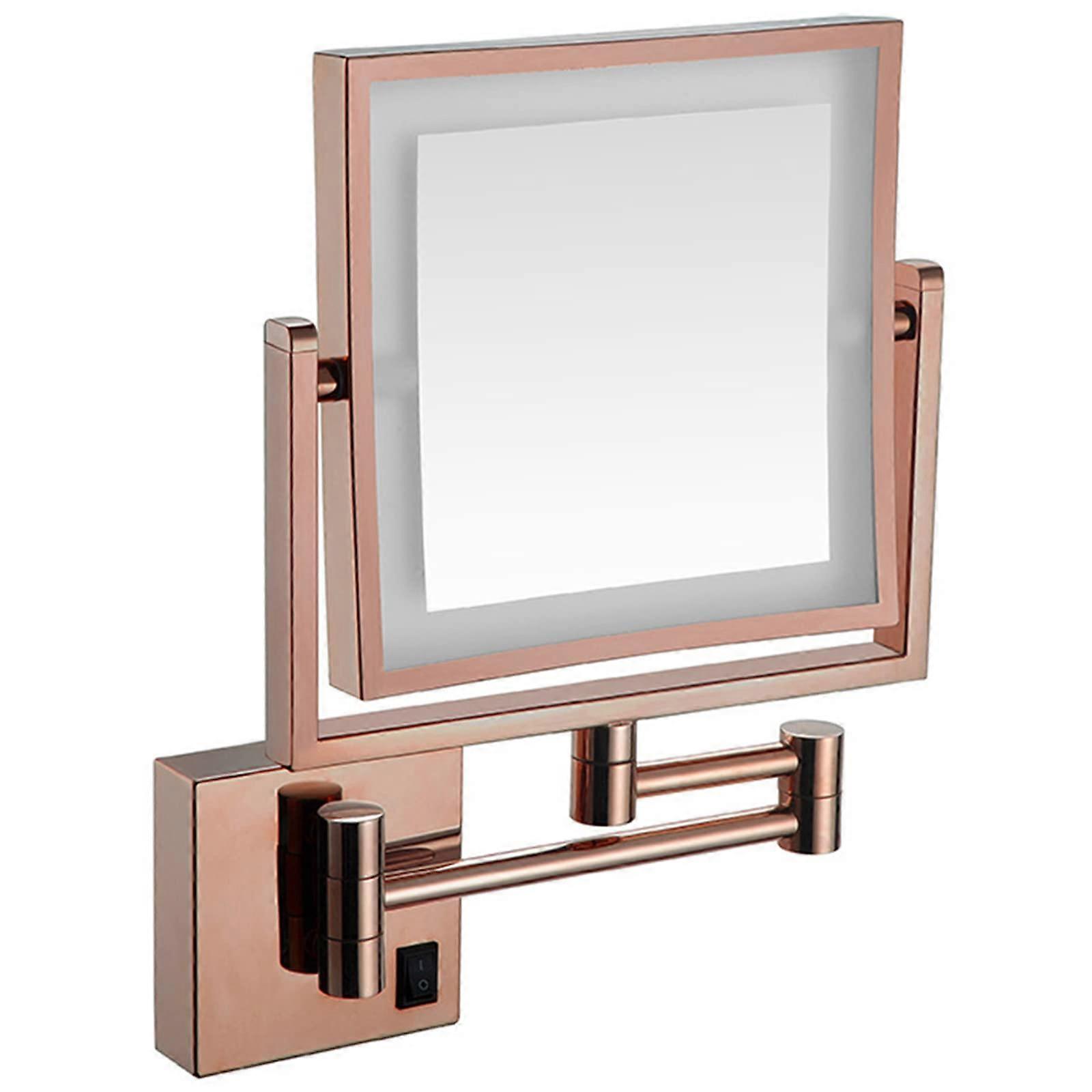 LED Wall Mounted Makeup Mirror Double Sided 1x 3x Magnifying 360° Rotation Rose Gold Touch Light