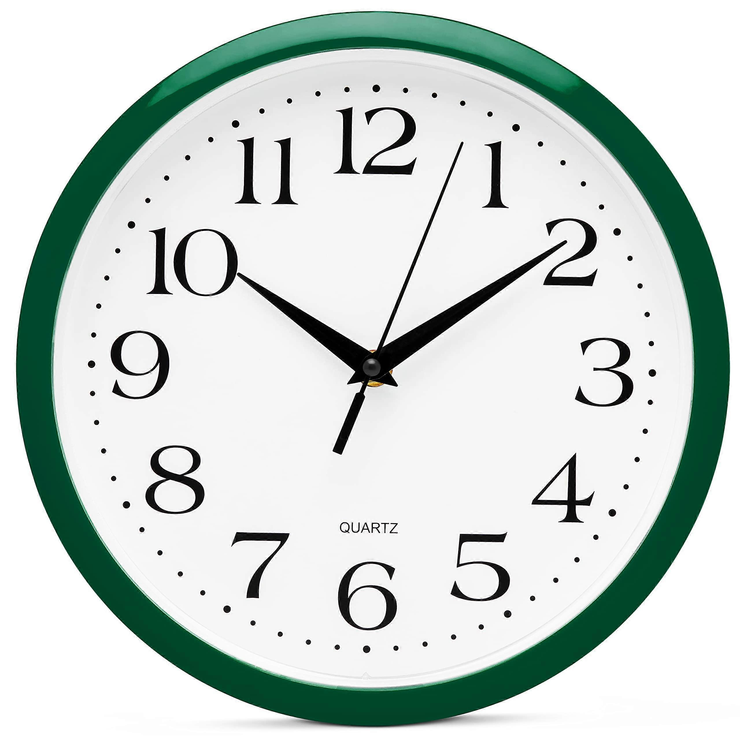 Silent Quartz Wall Clock 10 Inch Hunter Green Non Ticking Easy to Read for Home Office Kitchen