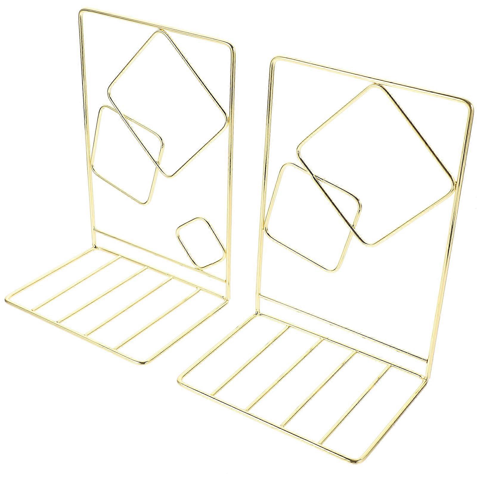 8Pcs Metal Bookends, Simple Square Design For Home And Classroom Use, Golden Color To Organize Books Neatly