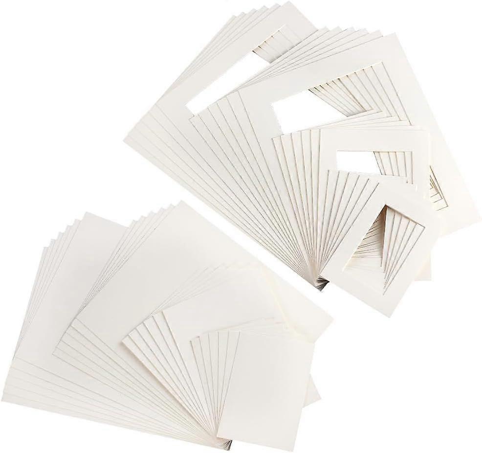 24 Sets White Picture Mat Kit Rectangle Paper Picture Frame Accessories Pre-Cut Frame Matting Complete Set Core Bevel Cutting Mat Board for Scrapbooki