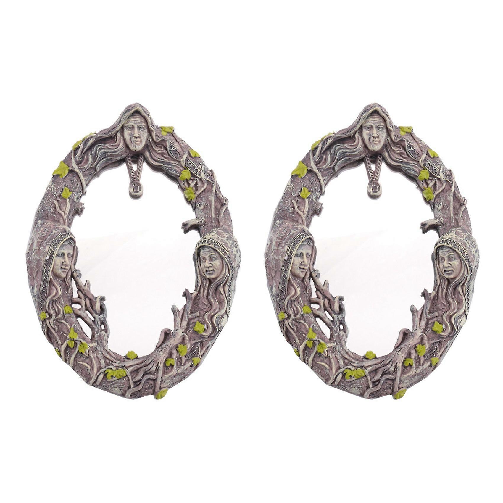 2X Triple Moon Goddess Wall Mirror Trinity Wall-Mounted Mirror with Five-Pointed Retro Hanging Mirror