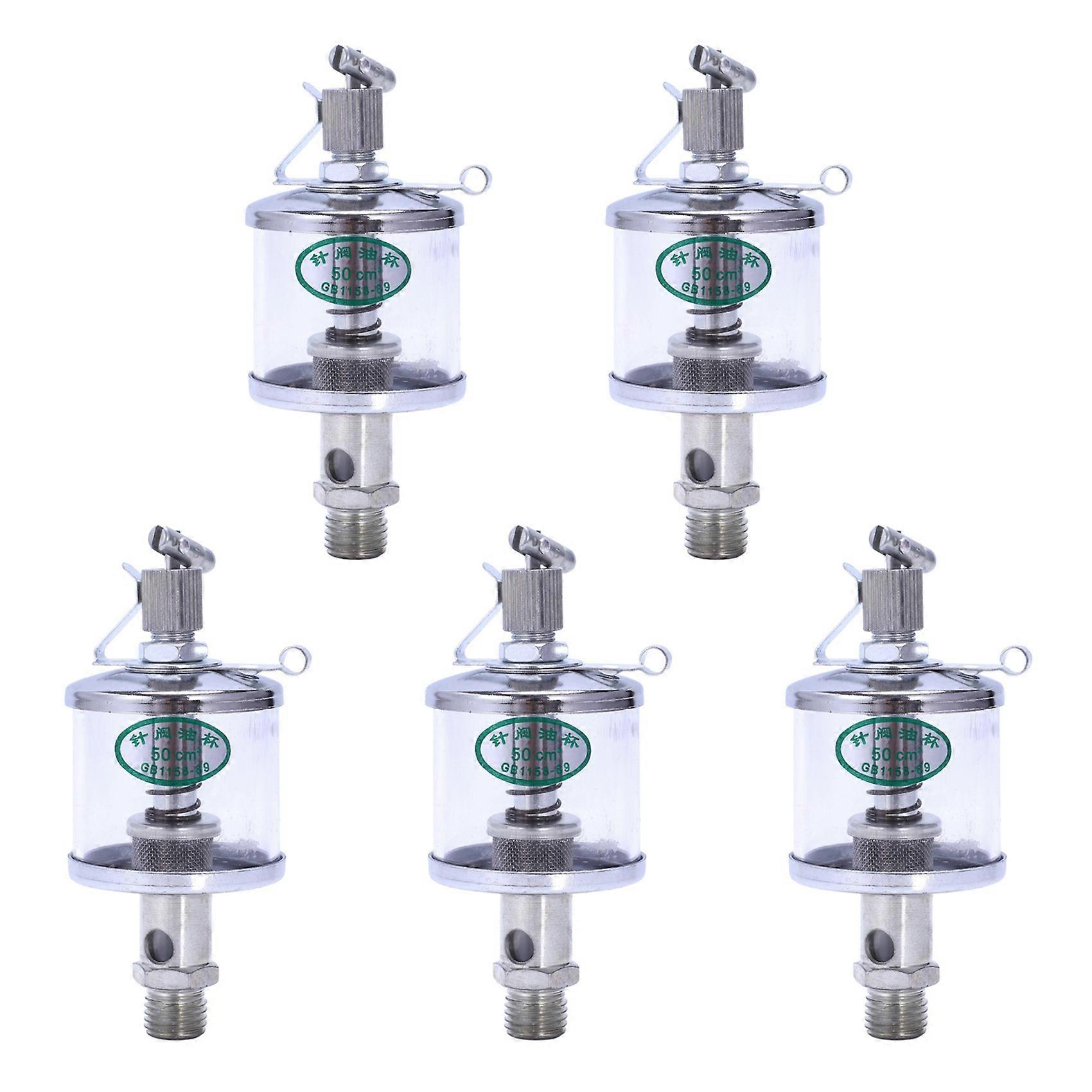 5X 50ML Engine Machine Lubricator Oil Gravity Drip Feed Oiler Clear+Silver