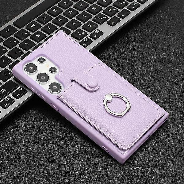 (For compatible with Samsung S24) Leather Texture Pull Tab Short Mobile Phone Case with PC Purple