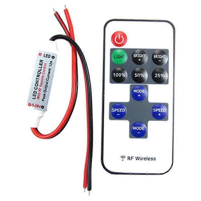 Mini 12V RF Wireless Remote Switch Controller 11Key Remote Dimmer LED Strips 256Grade 6A Max Output 15m Range 8 Modes