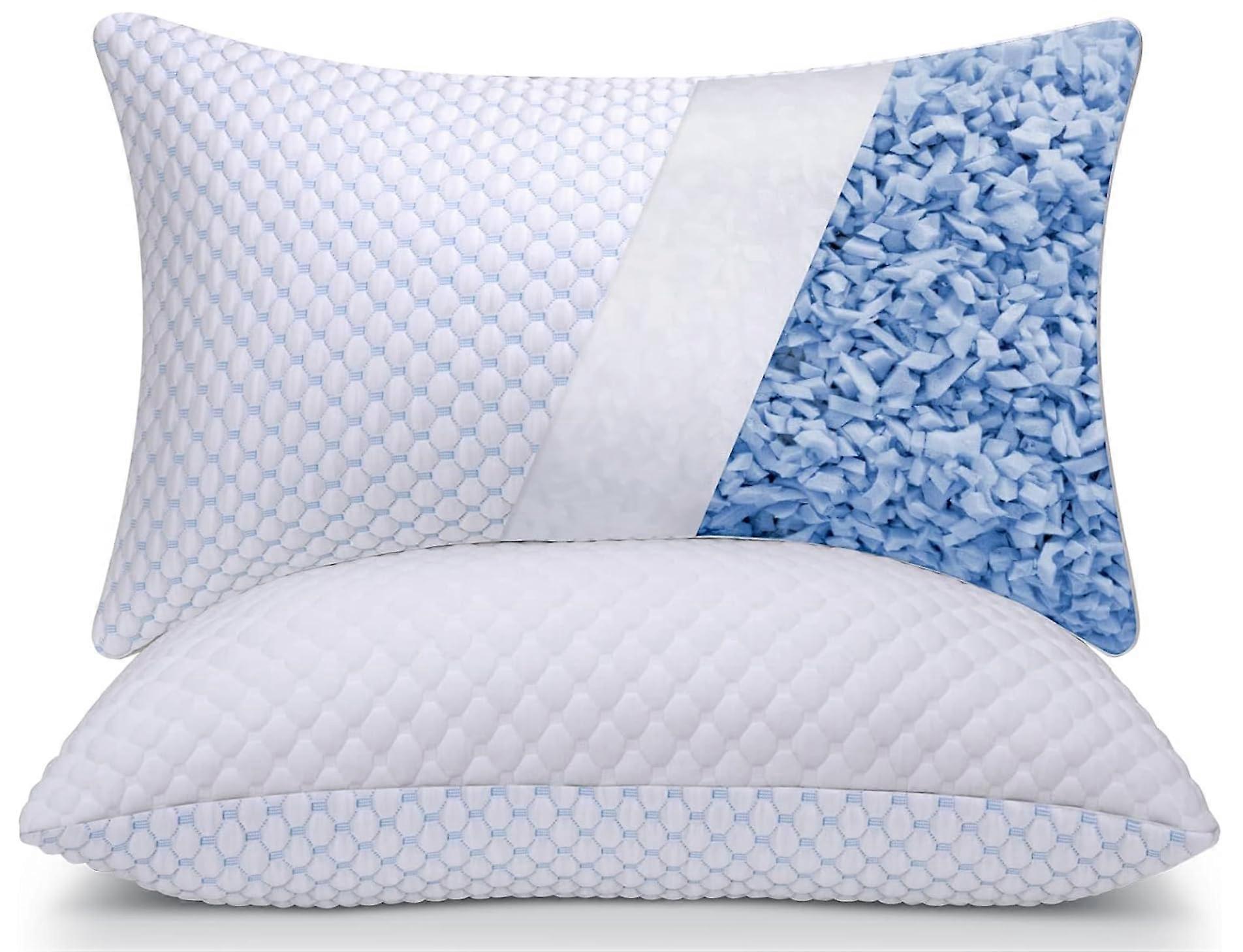 Cooling Memory Foam Pillows Queen Size Set of 2 with Adjustable Loft and DualSided Cooling Surface