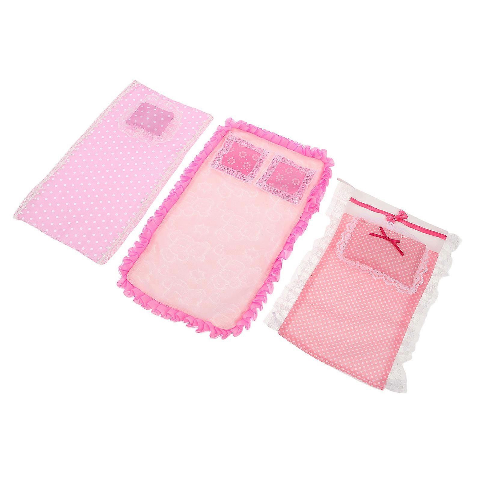 Dollhouse Bedding Mini Bed Sheet Pillow Set for Dollhouse 3Sets