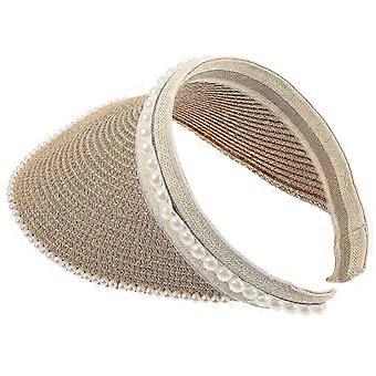 26-27 Sun Visor Hat Portable Beach Hat Pearl Wide Brim Sun Hat Multifunctional Hat Cap