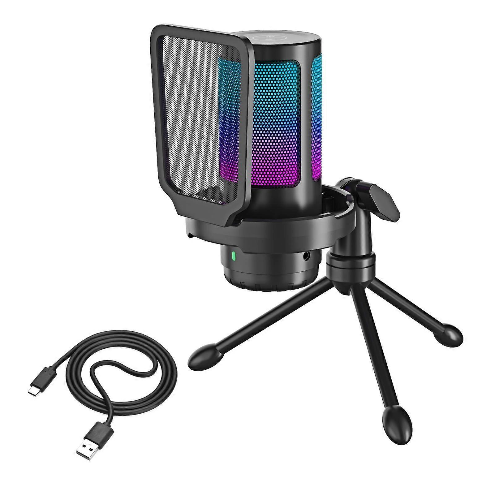 USB Gaming Microphone with RGB Lighting Effects and AI Noise Reduction for PC Streaming