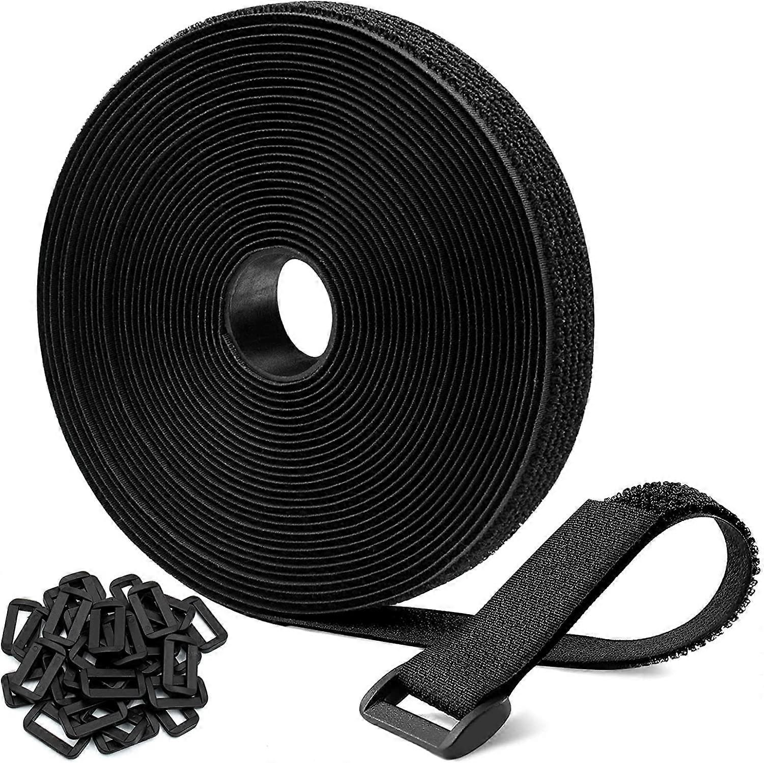 26ft Adjustable Hook and Loop Cable Straps with 30 Buckles, Custom Cut Reusable Nylon Ties for Organizing