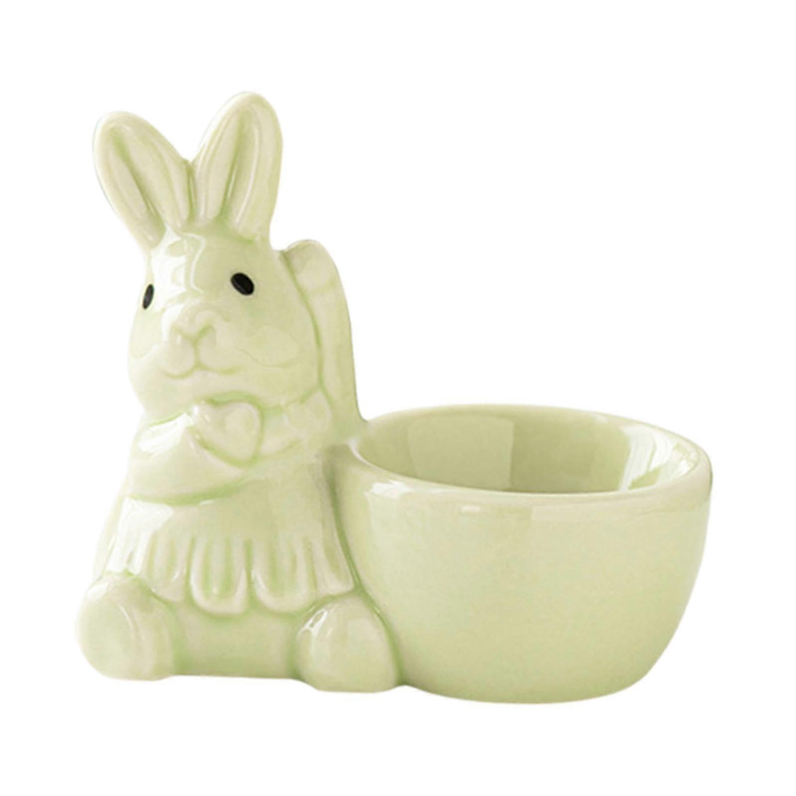 Ceramic Egg Cup Easter Bunny Holder for Soft Boiled Eggs Green Table Decor Keeps Eggs Upright