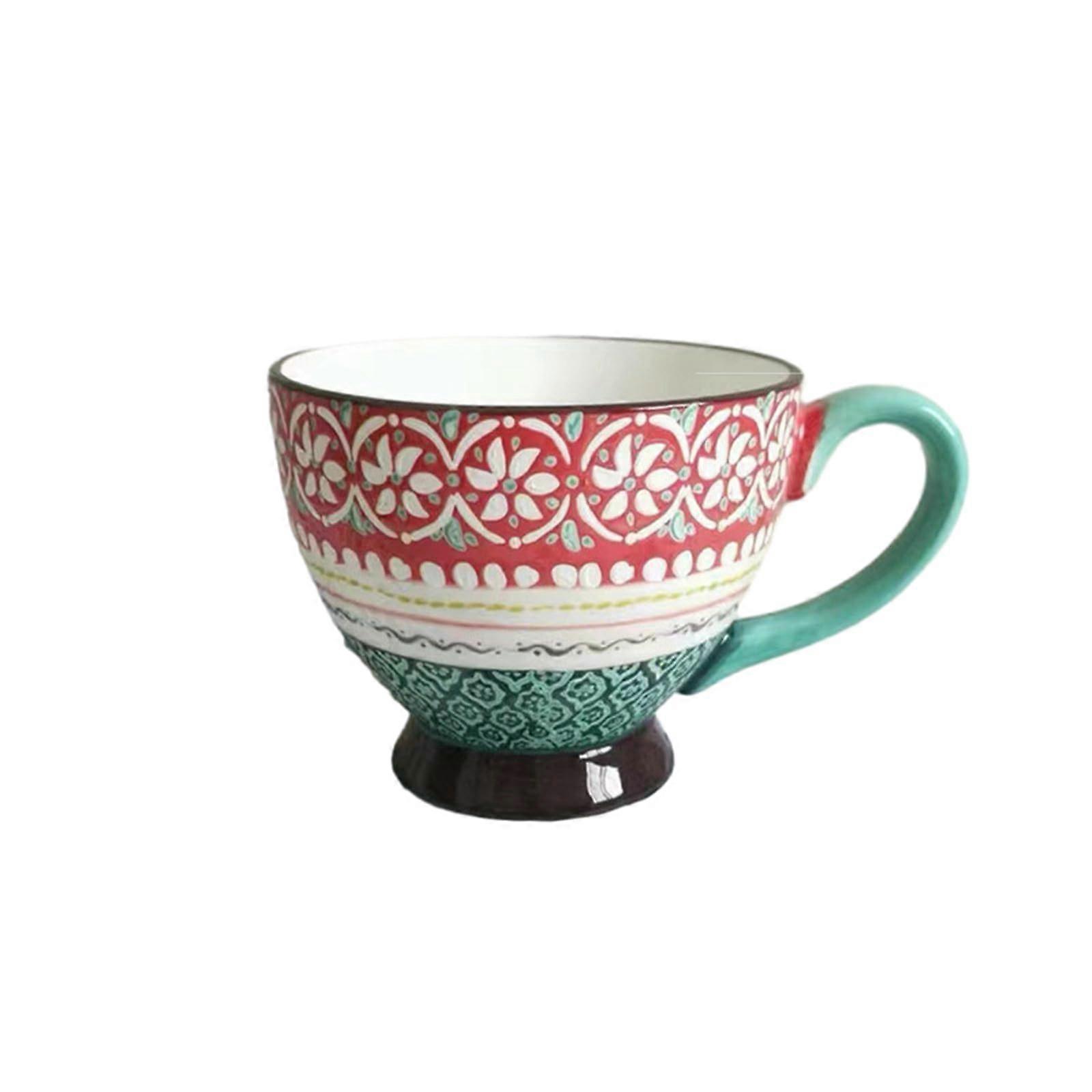 Bohemian HandPainted Ceramic Coffee Mug with Handle, Large Capacity Tea Cup, Microwave Safe