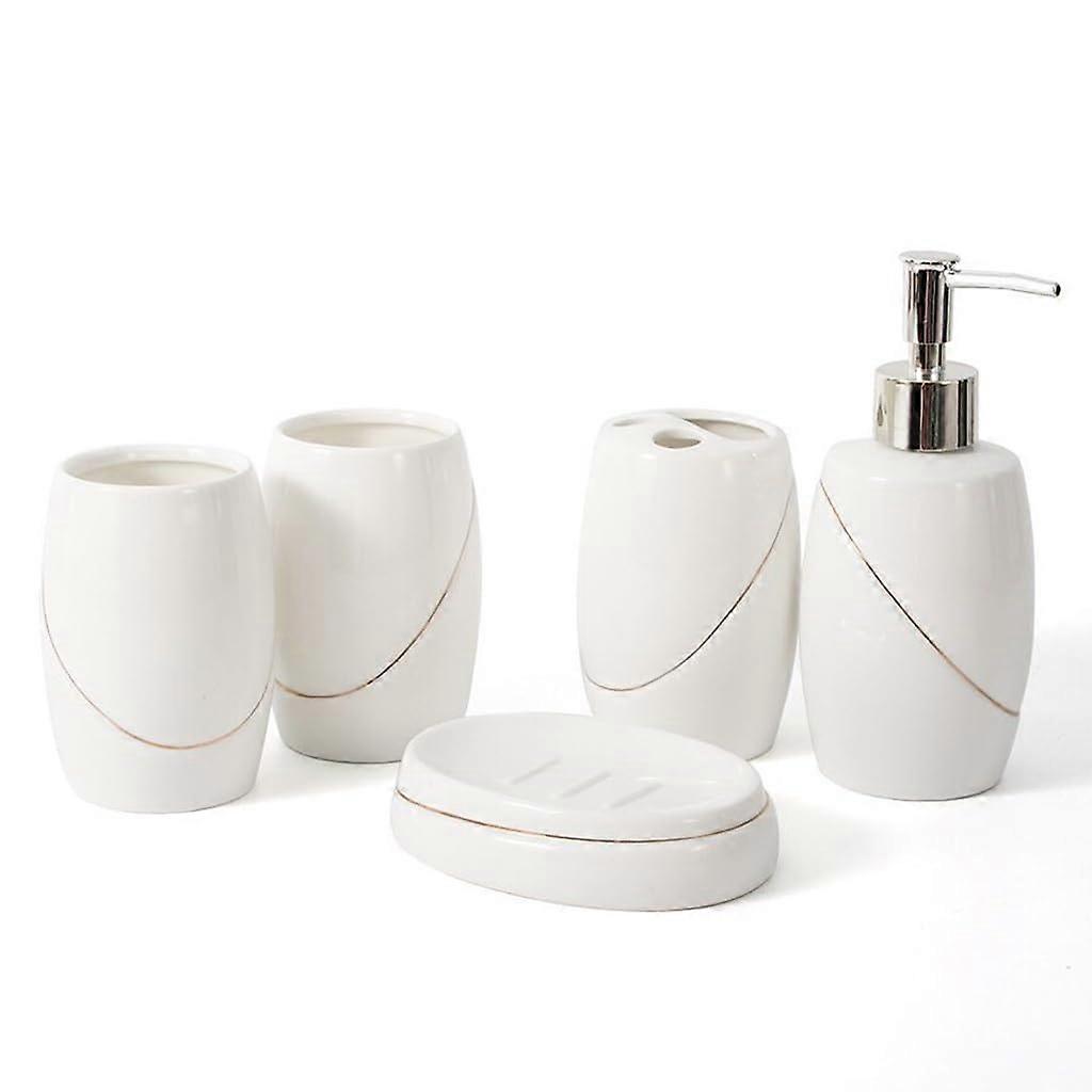 Ceramic Bathroom Accessories Set 5Piece Durable Handpainted Easy Clean Toiletry Countertop Kit