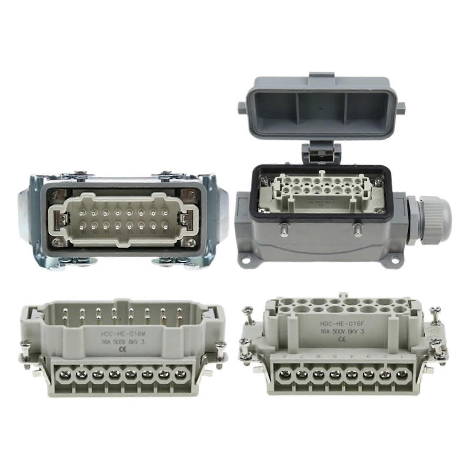 Industrial Waterproof Connector 16 Pin Heavy Duty Plug with Protective Cover  Base Side Mount