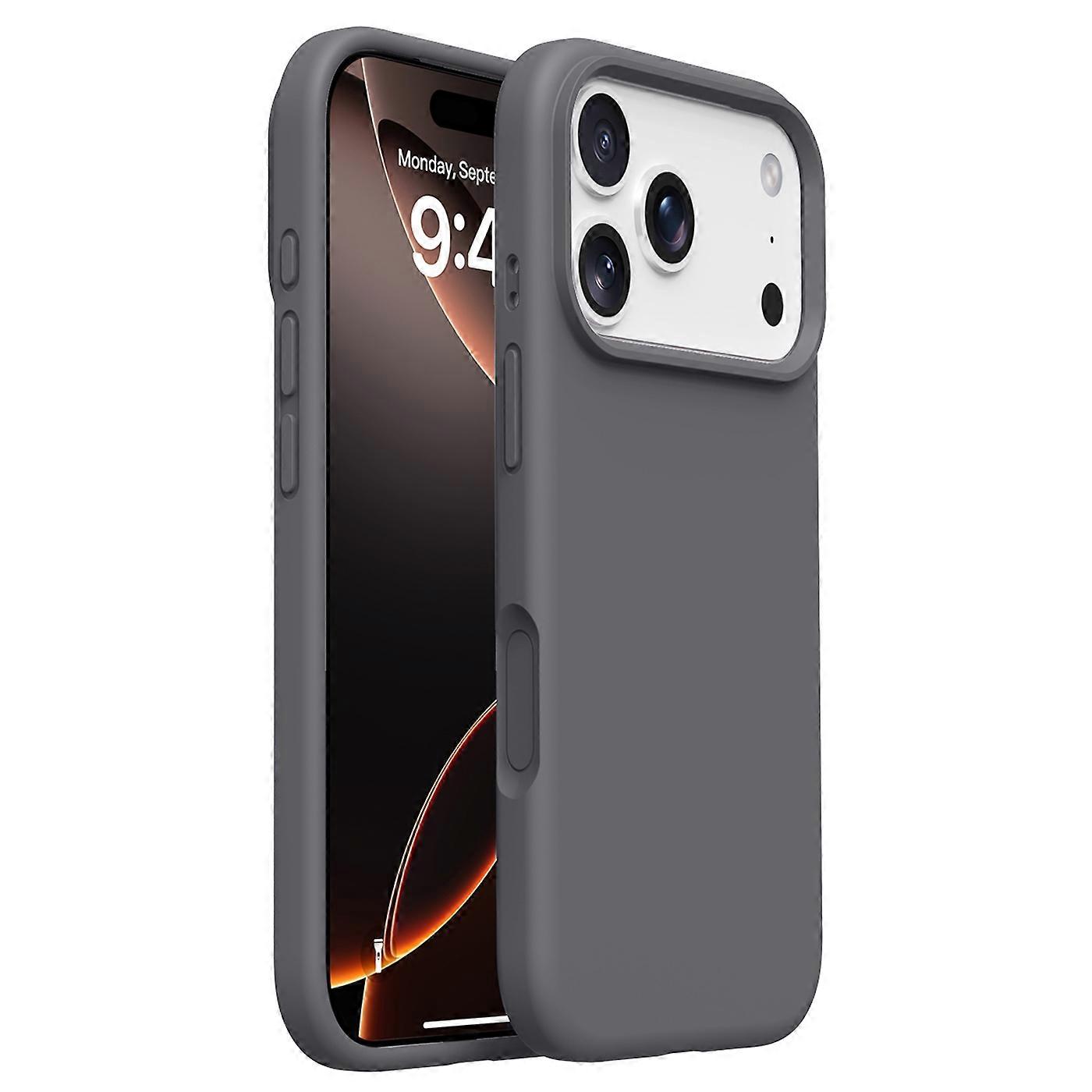 For iPhone 17 Pro Case Soft Microfiber Lining Liquid Silicone + PC Phone Cover - Dark Grey