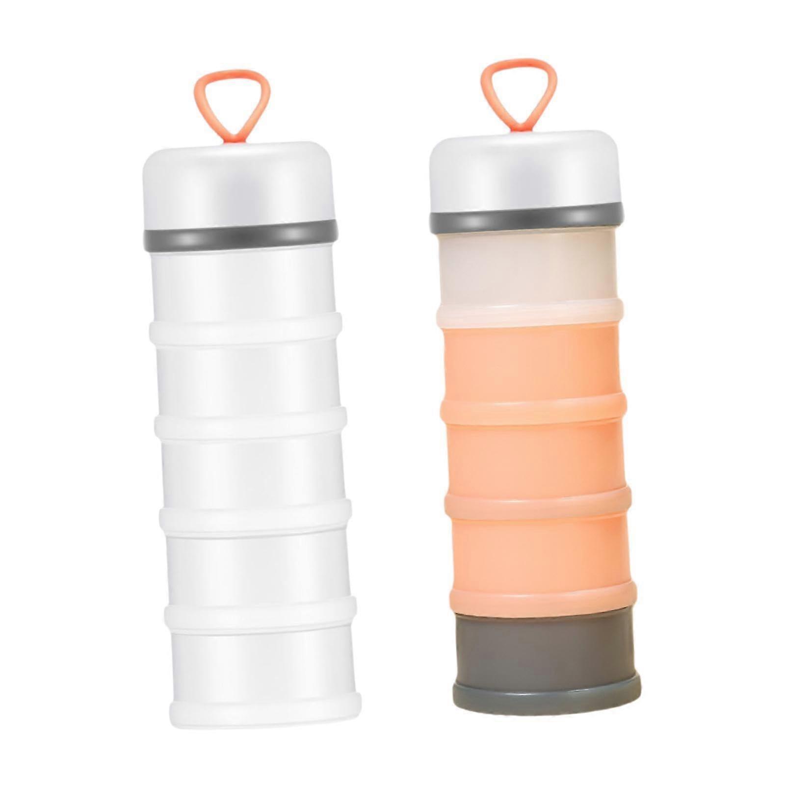 Stackable Protein Powder Container with 5 Compartments, Portable PP Snack Dispenser, 2 Pack