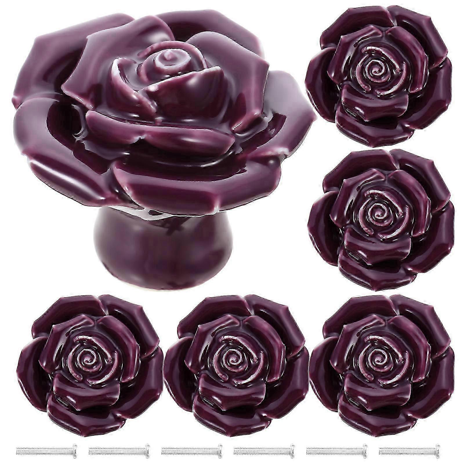 Floral Drawer Pulls 6 Sets Elegant Modern Minimalist Knobs Ceramic Home Decoration