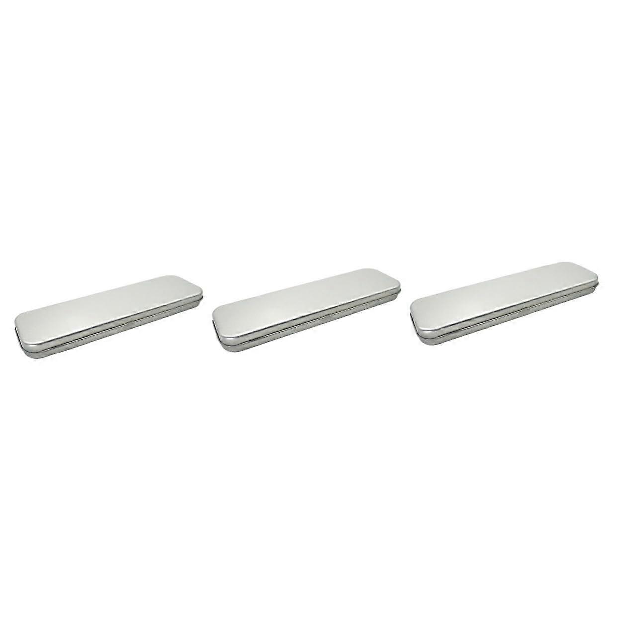 3pcs Frosted Metal Pencil Case Set, Durable Rectangular Pen Box with Lid for Students, Silver