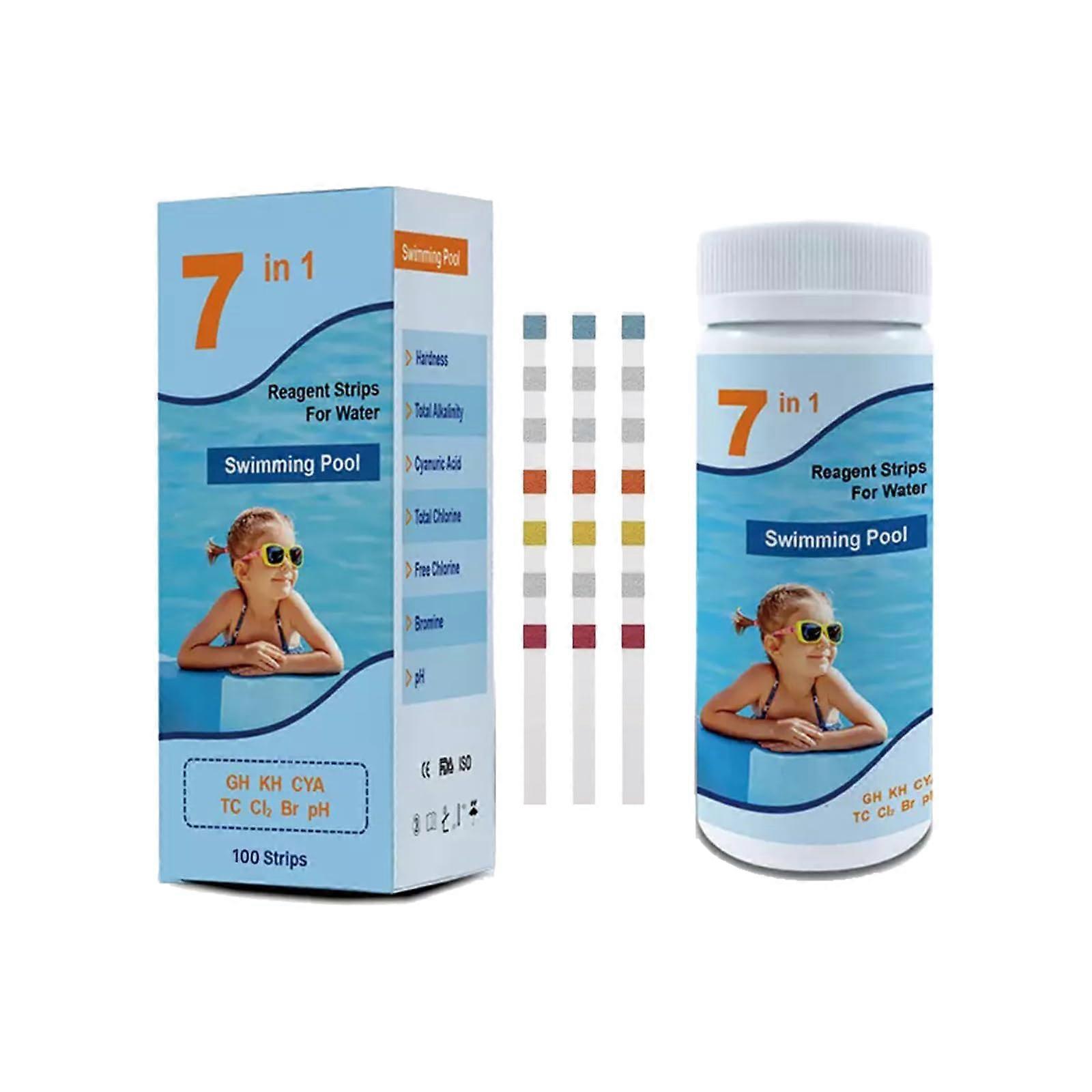 100 Pack Pool Test Strips 7in1 Quick Testing for Spa Hot Tub Water pH Chlorine Alkalinity