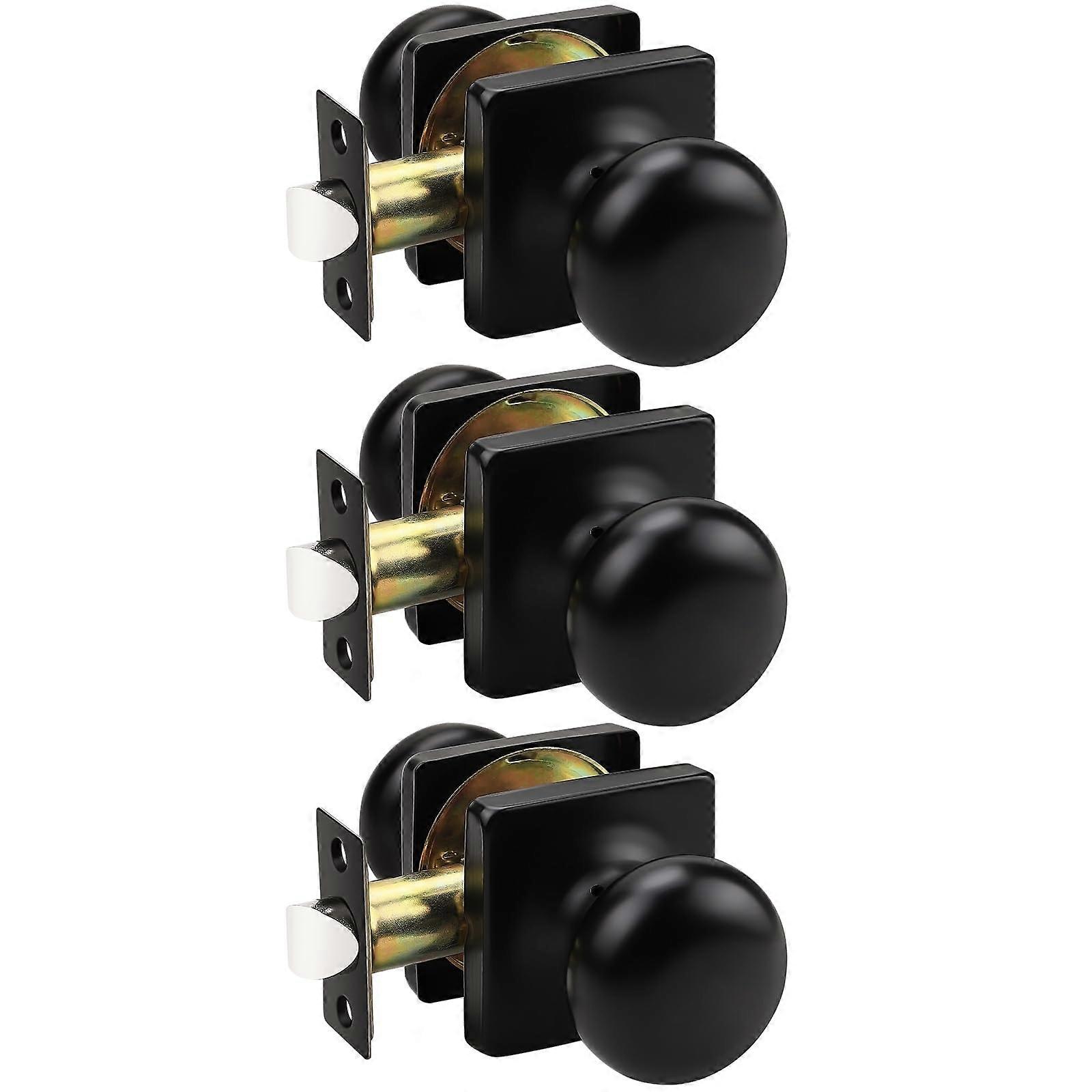 Matte Black Interior Door Knobs Set with Keyless Privacy Lock for Bedroom and Closet, 3 Pack
