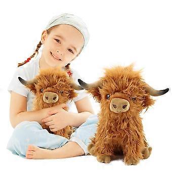 Hochlandkuh-Plüschtier, 28 cm, braun, realistisch, weich, schottisches Stofftier für Kinder und Dekoration