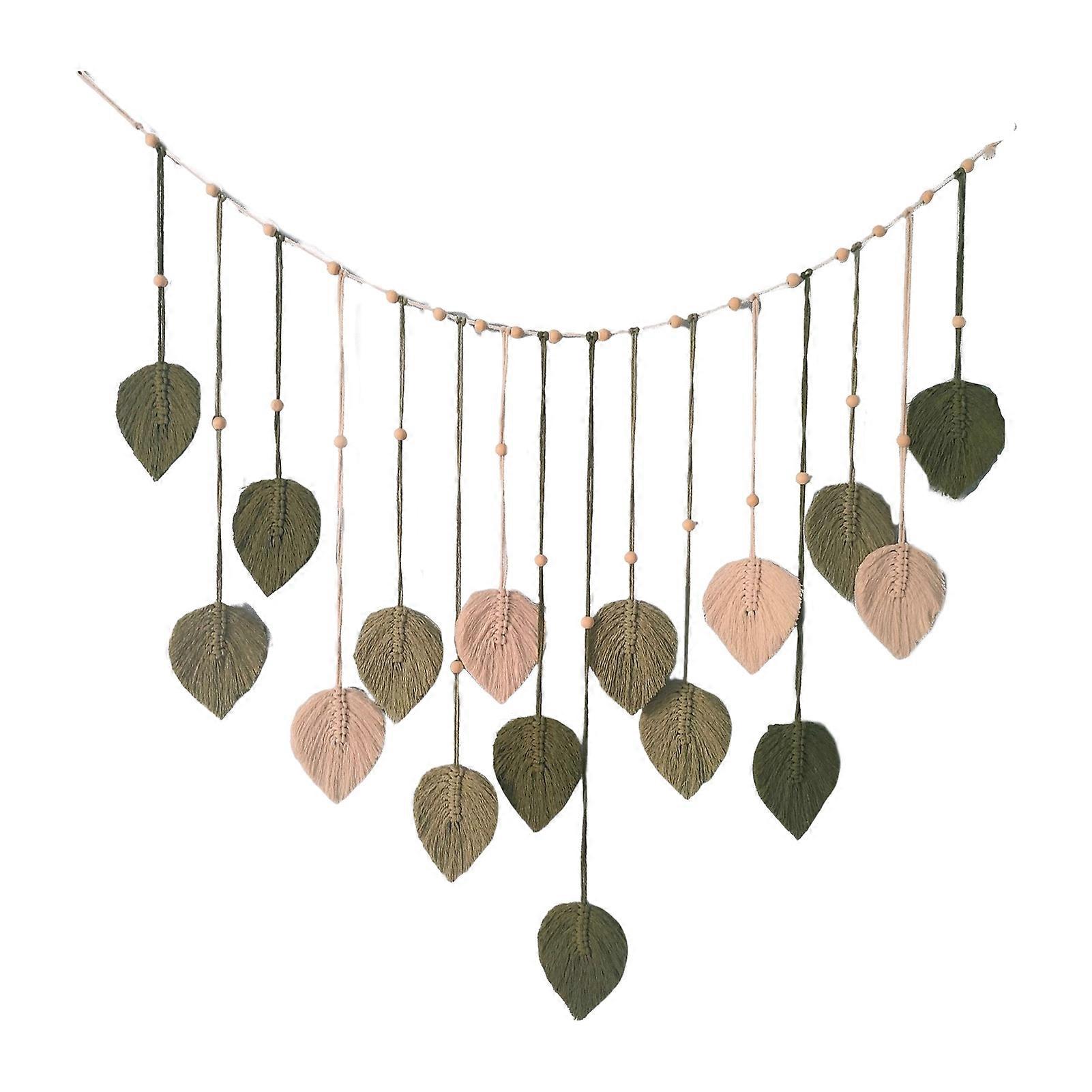Boho Macrame Tapestry with Hand Woven Leaf Hanging Decoration