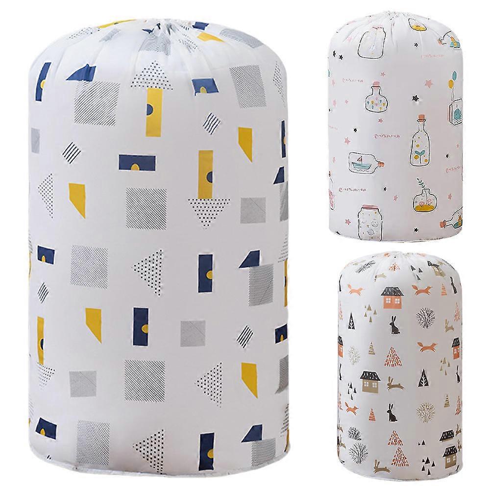 Drawstring Quilt Bag Cylindrical Clothes Storage Bag for Storage 3Pcs