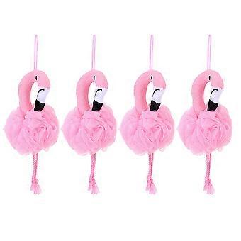 Flamingo Children Bath Ball Body Scrubber for Cleaning Use 4Pcs Rosy Design