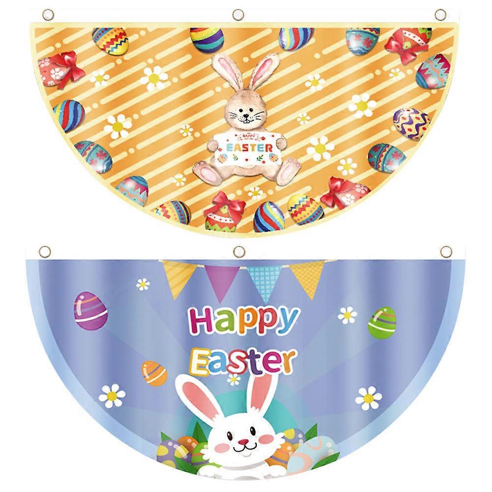 Decorative Easter Rail Flag Fan-Shaped Flag for Party 2Pcs