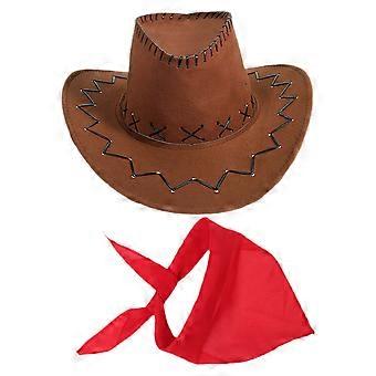 1 sæt Western Cowboy kostume tilbehør til voksne Inkluderer Cowgirl Hat og Trekant Bandana Karneval Cos Kjole Op Outfit Halloween Maskerade Cowboy
