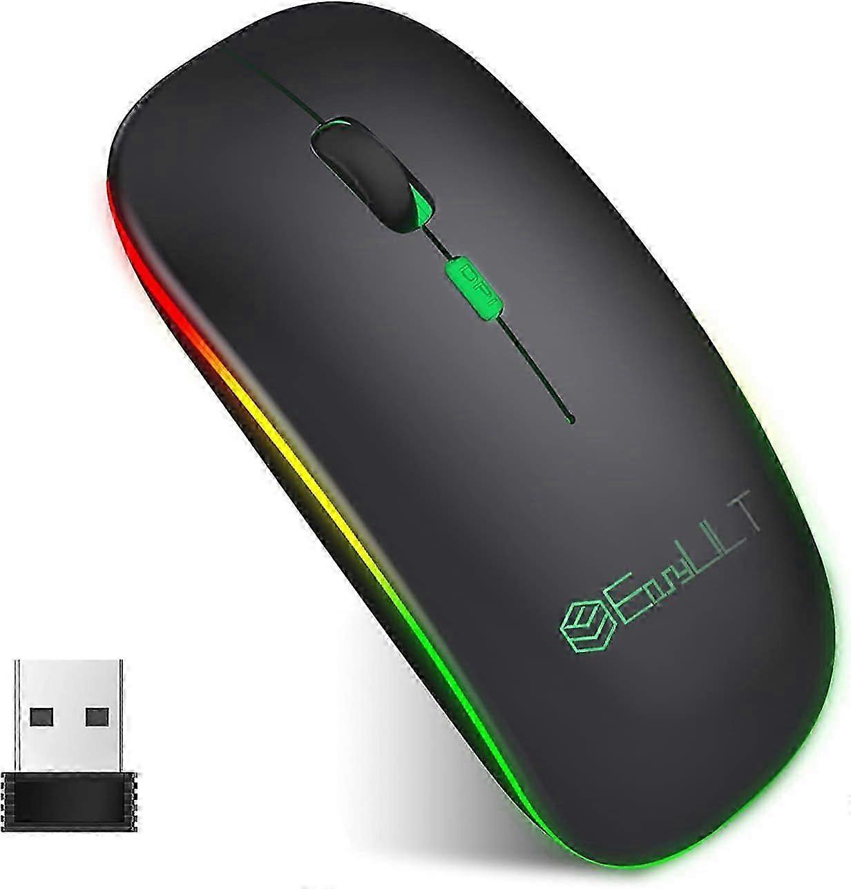 Rechargeable Silent Bluetooth Mouse - 2.4G Wireless - Adjustable DPI - Windows Mac (Black),x