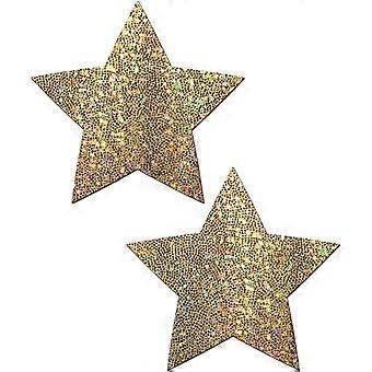 Star Pasties - Glitter Gold Star Nipple Covers for Festivals, Raves, & Lingerie | Halloween Accessory | Latex Free & Made in USA (Glitter Gold Star)