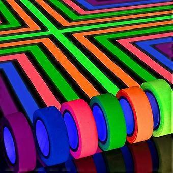6 Farben Neon Gaffer-Gewebeband, fluoreszierendes UV-Schwarzlicht-Klebeband, das im Dunkeln leuchtet, für UV-Partys, 15 mm x 5 m