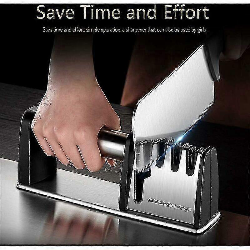 4-Level Manual Knife Sharpener with Scissor Slot, Tungsten Carbide & Ceramic Stones, Non-Slip Base  Updated for Kitchen, Outdoor & Camping