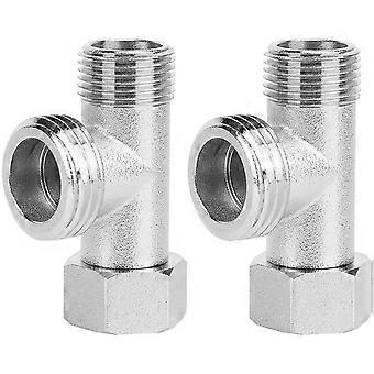 2pcs Toilet Diverter Valve Straight Teeth 3/8" And Posterior Teeth 1/2" Three Way Connector Valve Copper Nickel Plated Connector