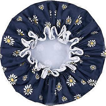 Damedusjhette, dobbelt lag, vanntett, med unikt blomstermønster, gjenbrukbar, for langt, kort og krøllete hår (mørkeblå)