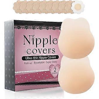 Nipple Covers - 2 Pairs Lift Ultra-Thin Sticky Push up Pasties, Reusable Silicone Breast Petals, Strapless Backless Bras, Pasties for Women