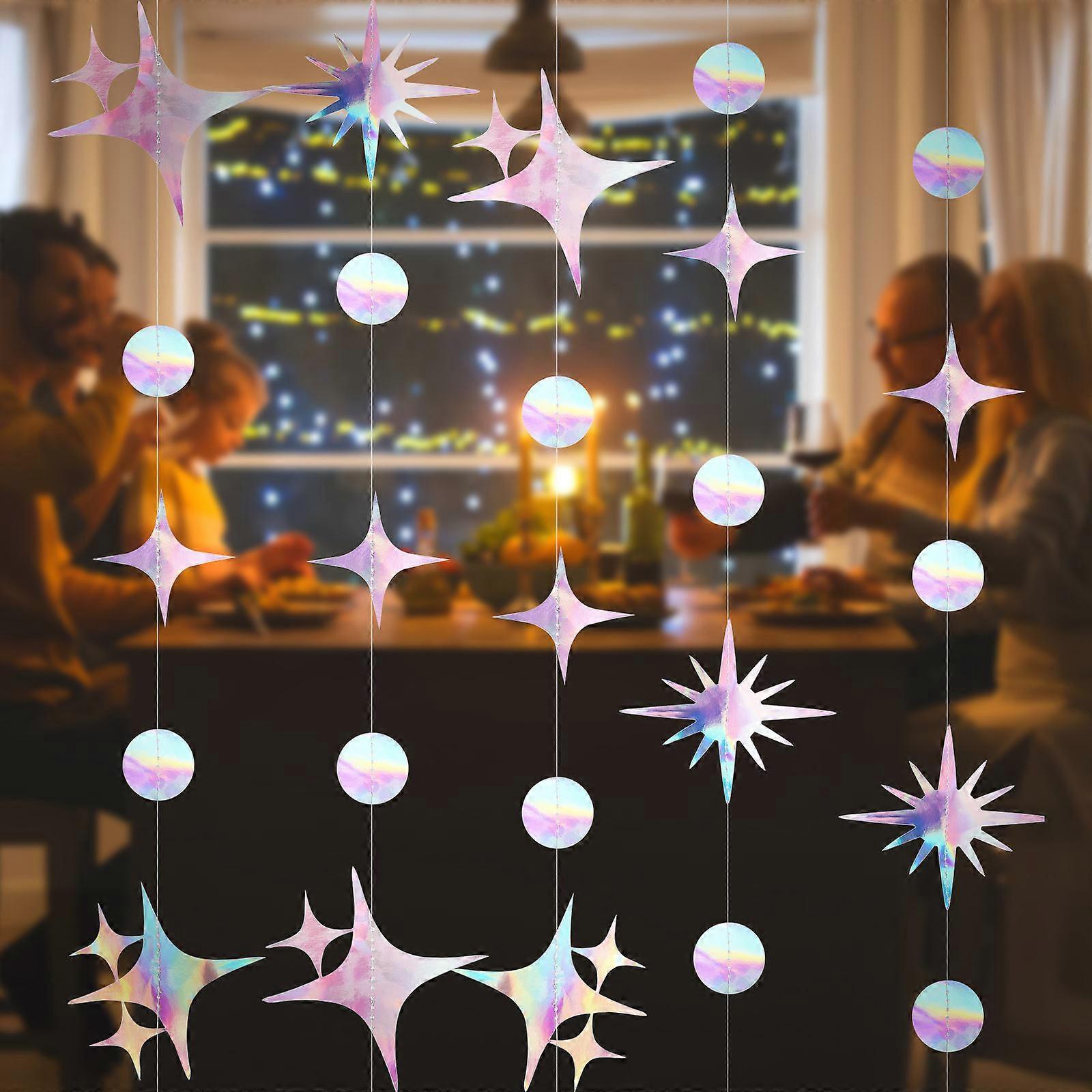 16Pcs Iridescent Star Dot Garland Streamer for Party Decoration