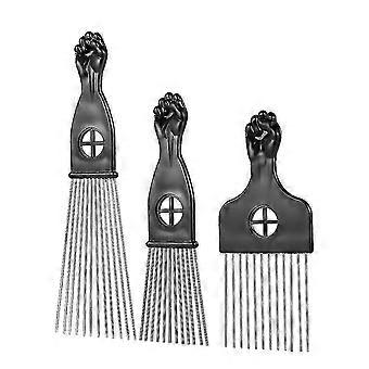 3pcs Afro Pick Metal Comb Hair Styling Accessory