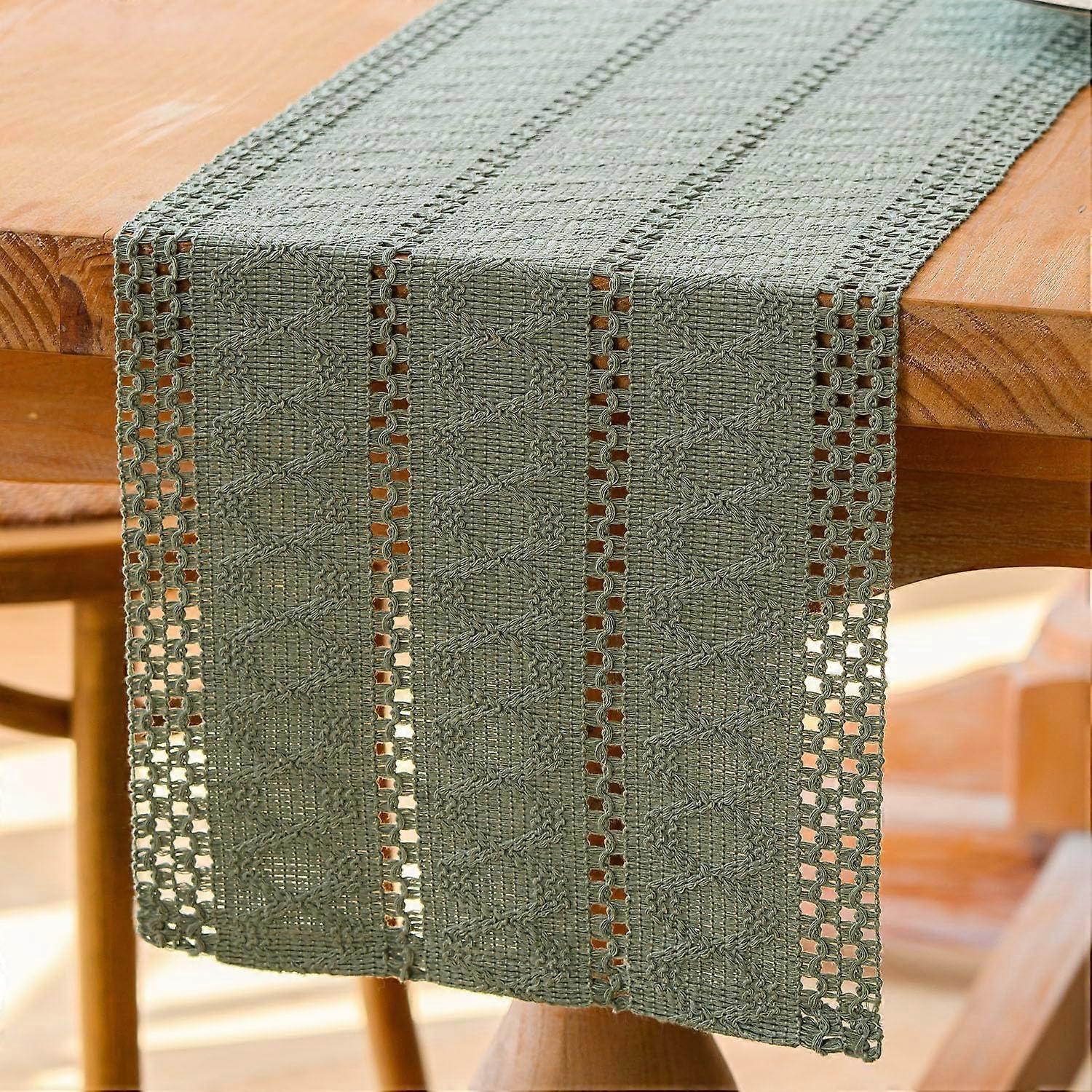 Boho Sage Green Macrame Table Runner in Cotton Linen, Small Rustic Boh