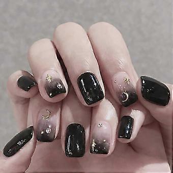 Glossy Black Short Press-On Nails for Women, 24pcs Fast Salon Style Custom Fit