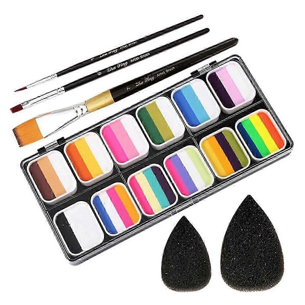 face painting set with split cakes and tools
