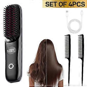 USB Rechargeable Hair Straightener Brush Set of 4, Digital Display Thermostatic Control, Auto-Off Anti-Scald, Lightweight Styling Tool for Home Travel