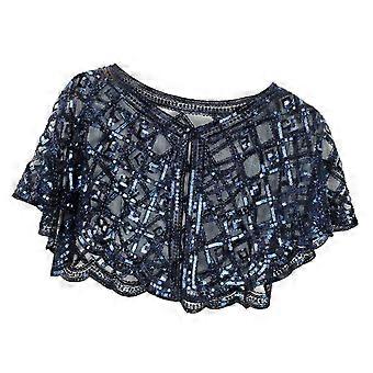 Xale de Casamento com Miçangas para Fantasia para Festa Máscaras Brilhantes Xales e Envoltório para Festa à Noite Azul Profundo