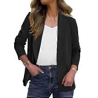 Blazer de mujer de estilo casual de negocios, manga larga, solapa frontal abierta, abrigo de trabajo negro